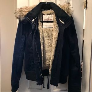 Hollister Navy Fur Lined Winter Jacket Coat